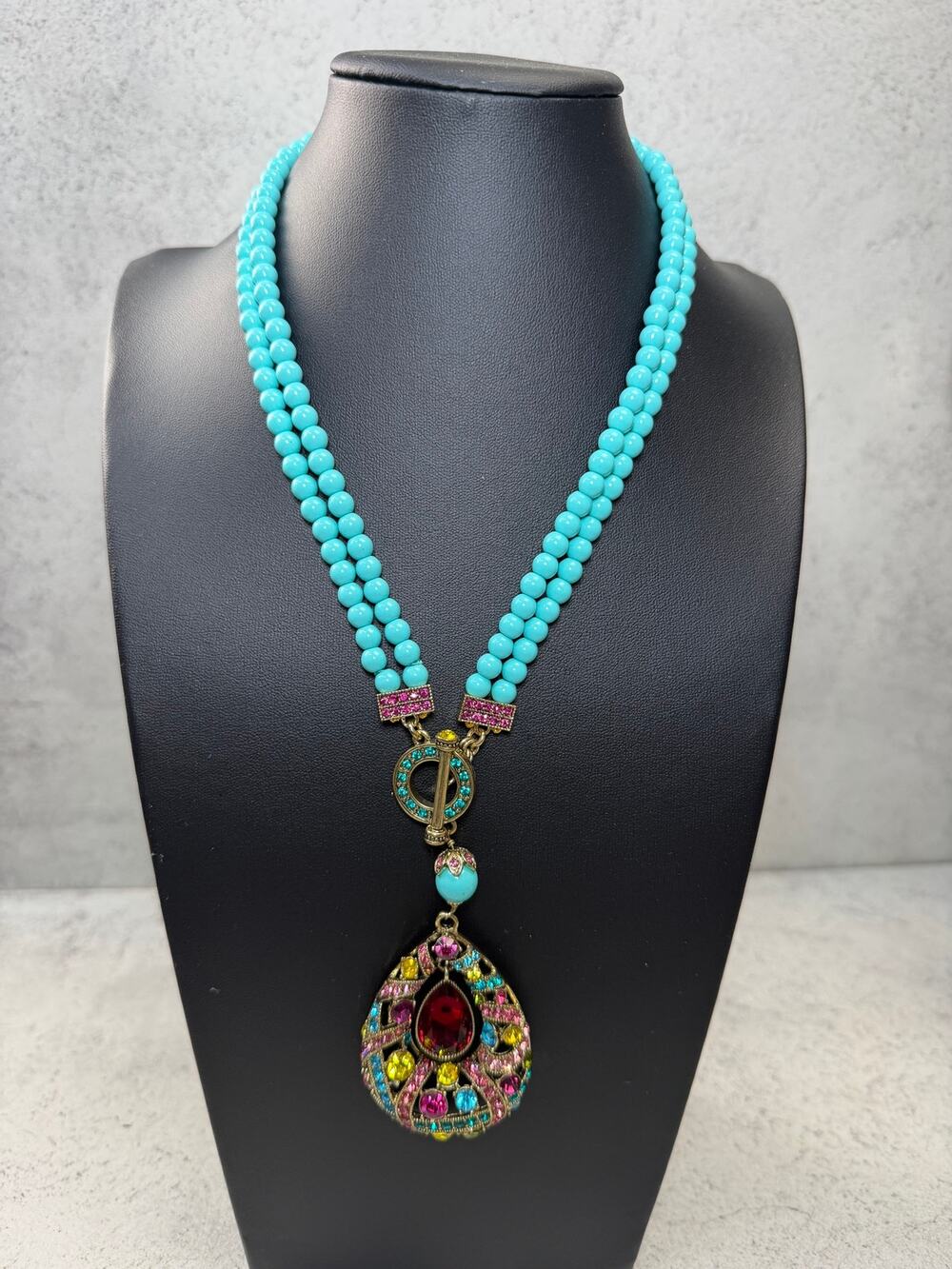 Heidi Daus Turquoise and Rainbow Pendant Necklace